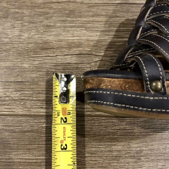 Bed Stu Gina Wedge 6 Black Leather Brown Wood Platform Strappy Sandal Mexico - Picture 10 of 11